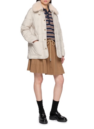 Figure View - Click To Enlarge - MONCLER - Cygnes Faux Fur Collar Belted Quilted Jacket