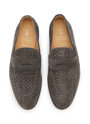 Detail View - Click To Enlarge - BRUNELLO CUCINELLI - Camocio Light Intrecciato Suede Loafers