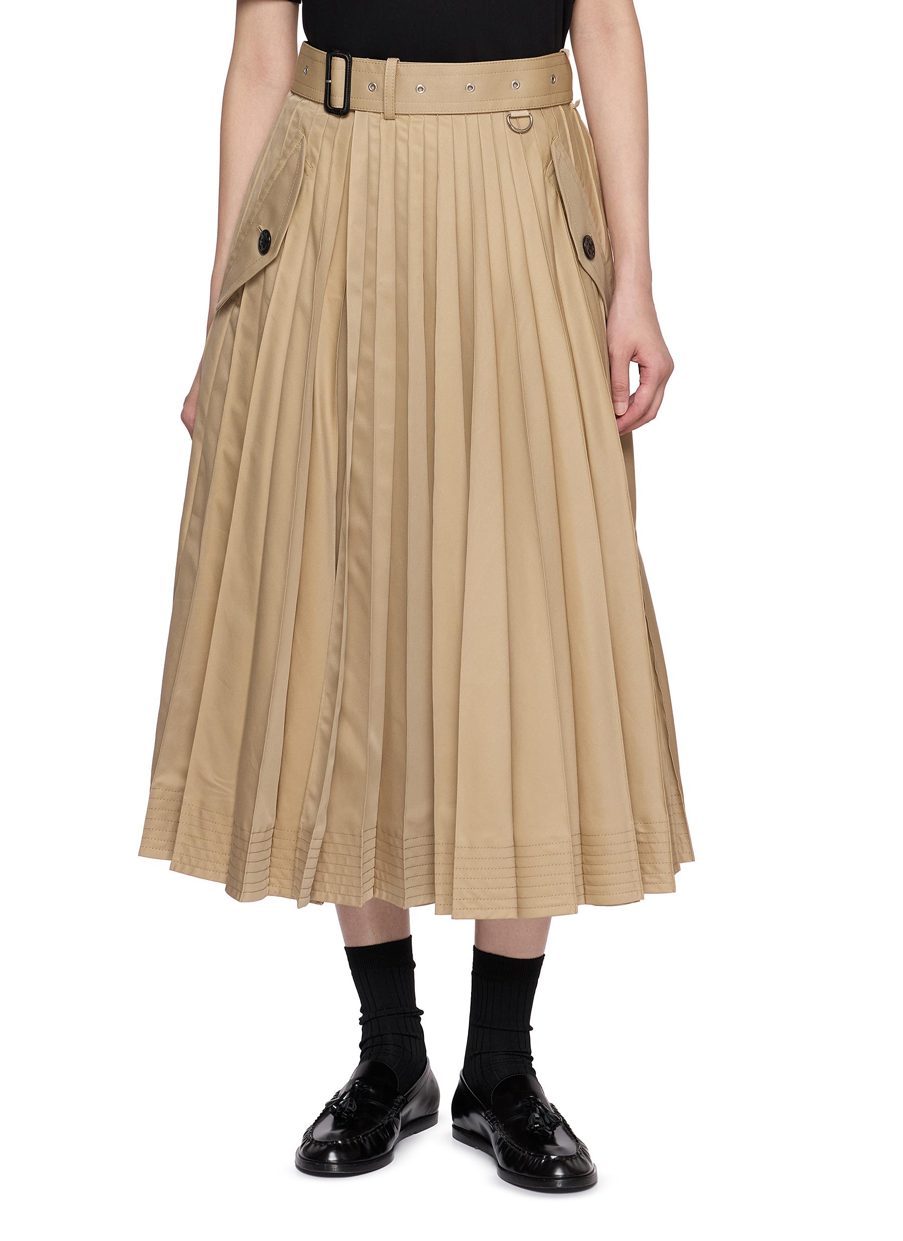 SACAI | Belted Pleated Midi Skirt | Women | Lane Crawford