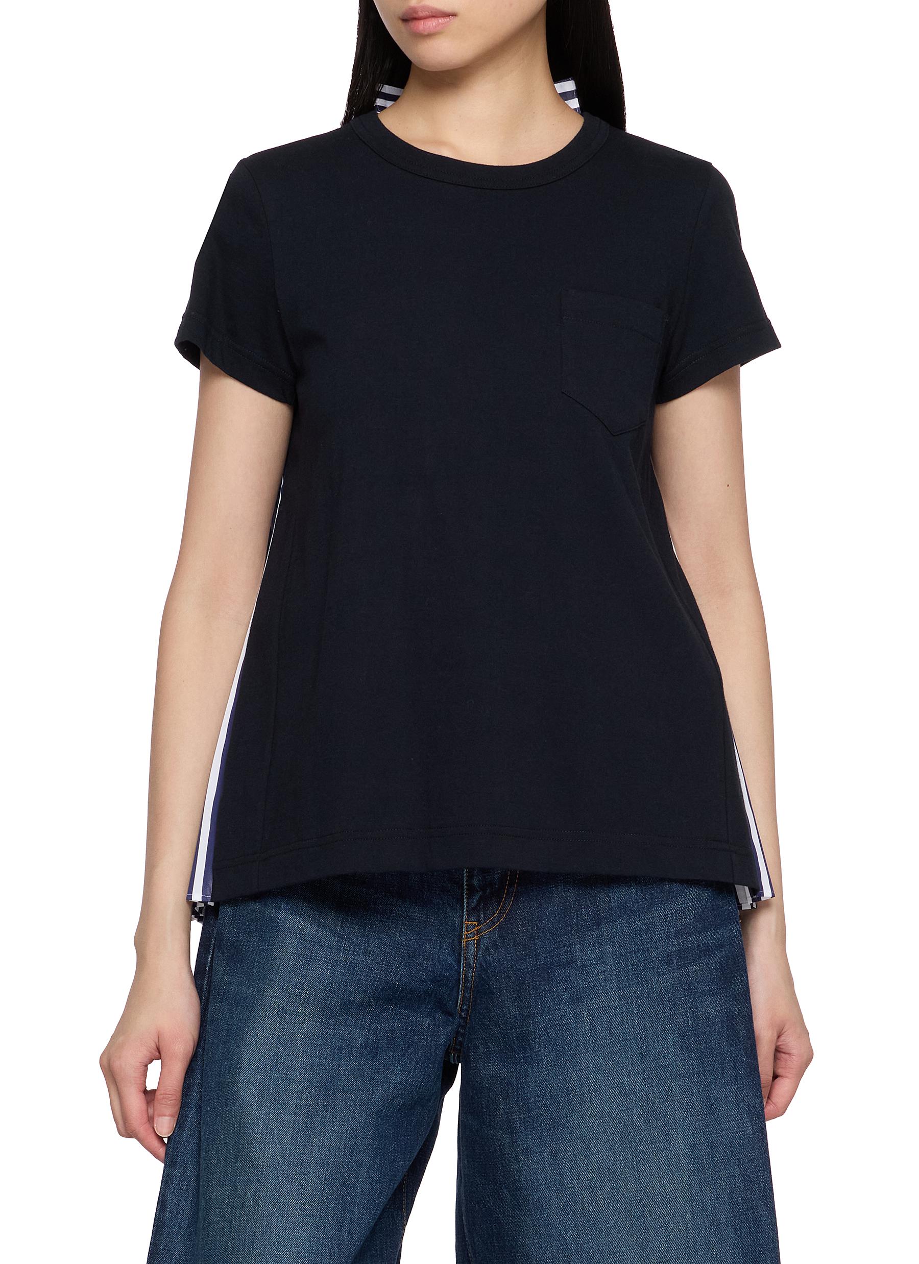 SACAI | Hybrid Striped Pleated Back T-Shirt | Women | Lane Crawford