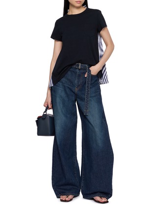 Figure View - Click To Enlarge - SACAI - Hybrid Striped Pleated Back T-Shirt