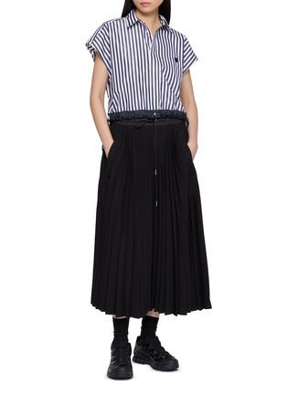Figure View - Click To Enlarge - SACAI - Drawstring Hem Striped Cropped Shirt