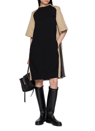 Figure View - Click To Enlarge - SACAI - Hybird Gabardine Knit Pleated Back Dress