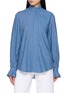 BOURRIENNE PARIS X High Officer Collar Ruffle Detail Linen Shirt