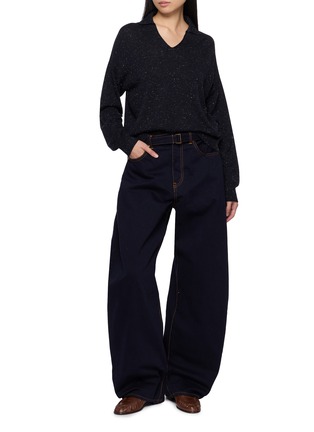 Figure View - Click To Enlarge - PESERICO - Sparkle Knit V-Neck Sweater