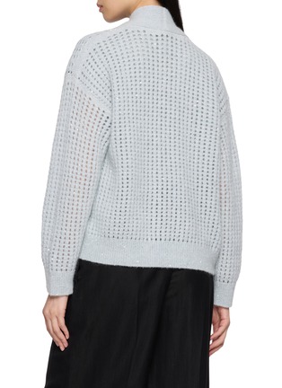Back View - Click To Enlarge - PESERICO - Open Knit Shawl Collar Cropped Cardigan