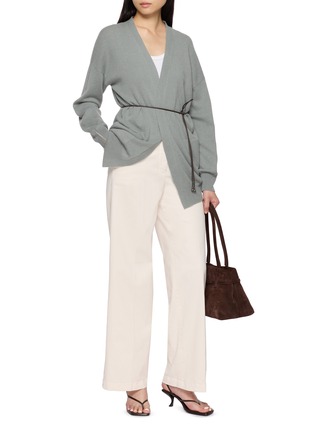 Figure View - Click To Enlarge - PESERICO - Belted Embellished Cuff Knit Cardigan