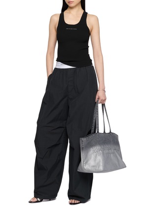 Figure View - Click To Enlarge - ALEXANDERWANG - Logo Elasticated Waistband Pleated Wide Leg Pants