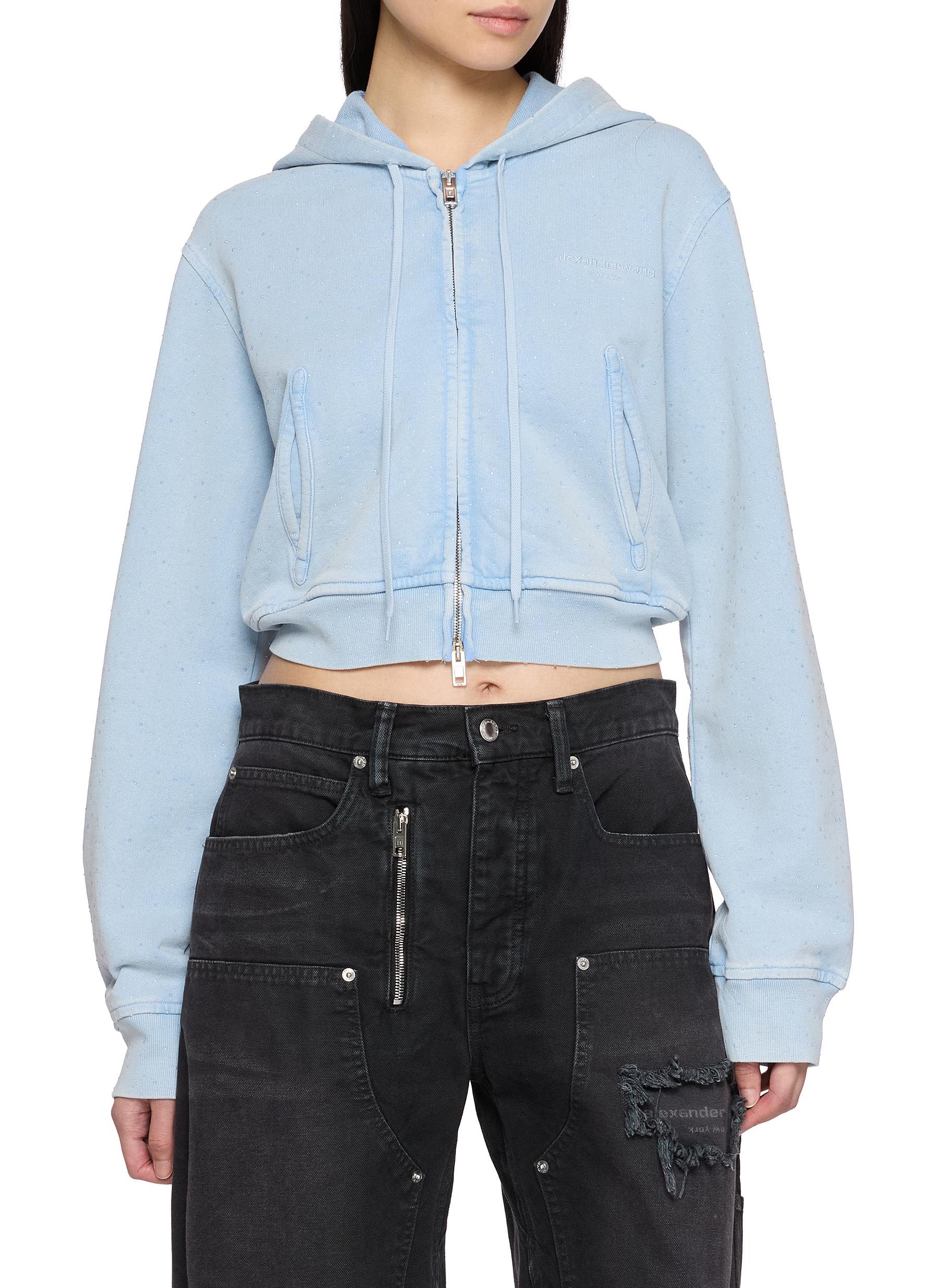 ALEXANDERWANG | Allover Hotfix Zip Up Hoodie | Women | Lane Crawford