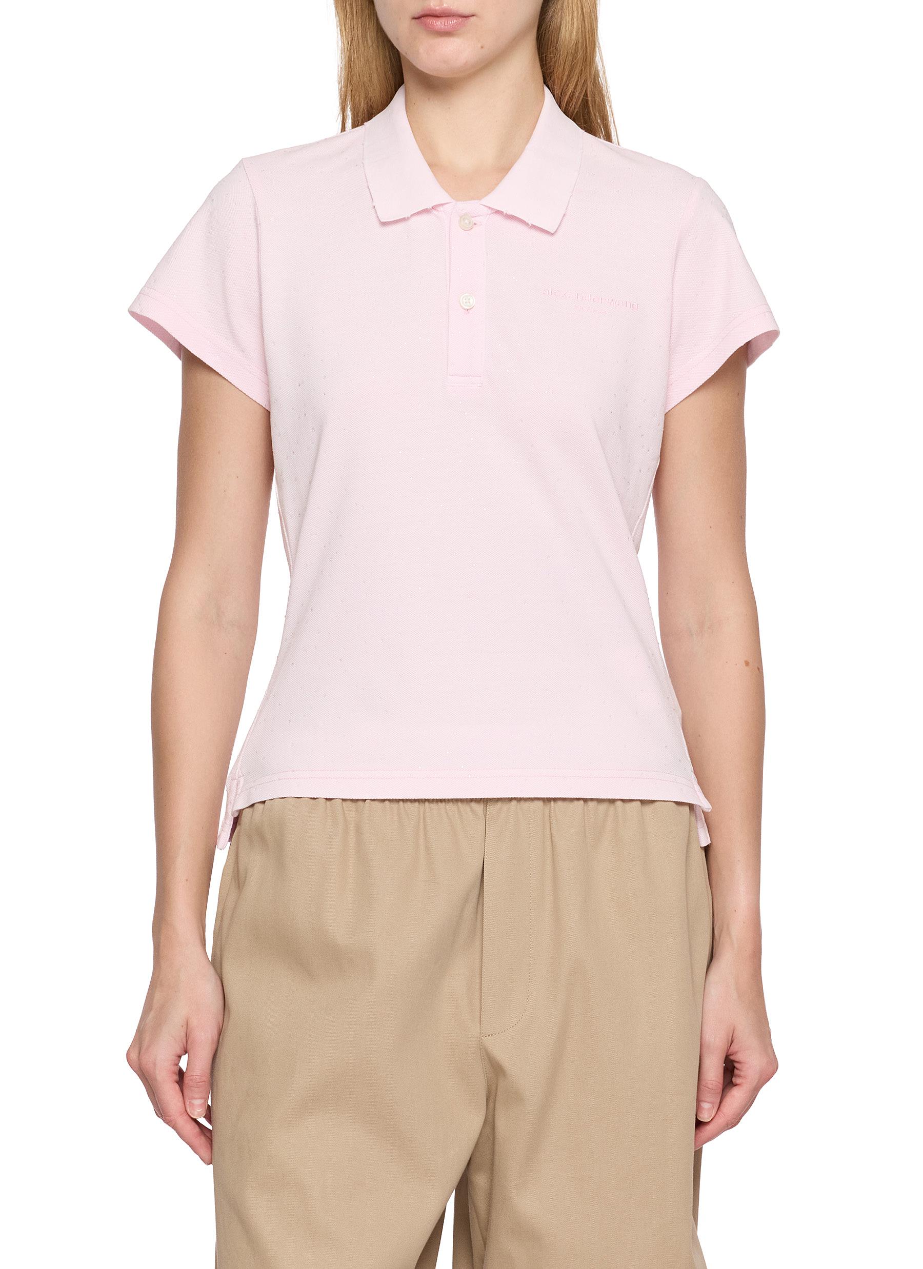 ALEXANDERWANG | Cropped Crystal Hotfix Cotton Polo Shirt | Women