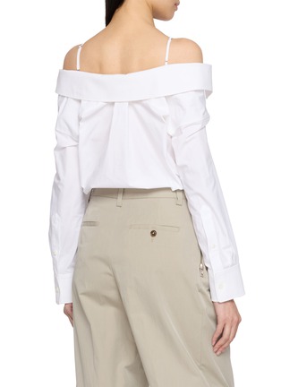 Back View - Click To Enlarge - ALEXANDERWANG - Off Shoulder Drawstring Hem Cropped Cotton Shirt