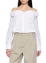 ALEXANDERWANG Off Shoulder Drawstring Hem Cropped Cotton Shirt