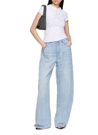 Figure View - Click To Enlarge - ALEXANDERWANG - Crystal Drawcord Balloon Cotton Denim Joggers