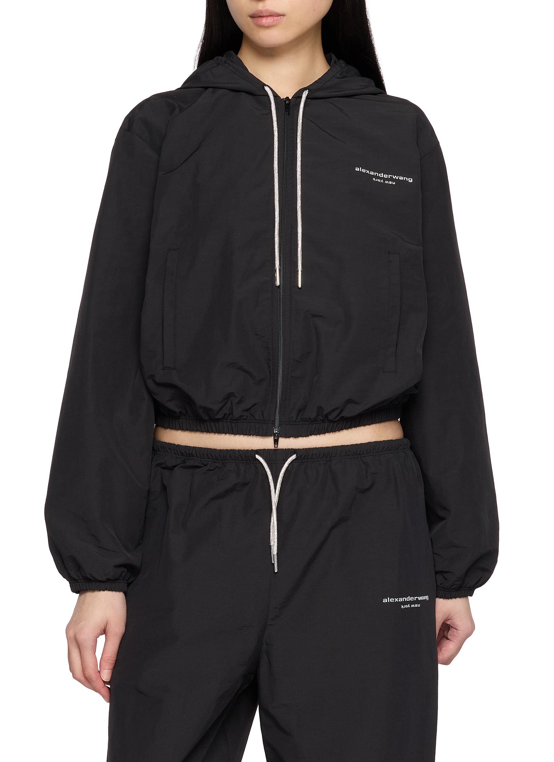 ALEXANDERWANG | Crystal Drawcord Cropped Zip Up Hoodie | Women