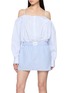 ALEXANDERWANG Striped Off Shoulder Mini Shirt Dress