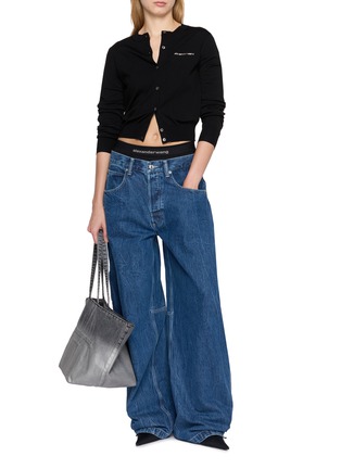 Figure View - Click To Enlarge - ALEXANDERWANG - Crystal Hotfix Logo Knit Cardigan