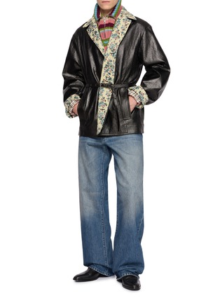 Figure View - Click To Enlarge - DRIES VAN NOTEN - Floral Contrast Trim Belted Coat