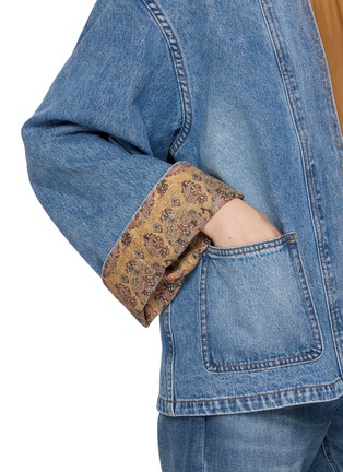  - INTO THE EAST - Paisley Trim Medium Wash Denim Cardigan