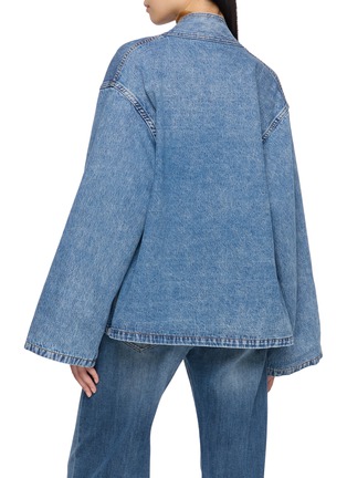 Back View - Click To Enlarge - INTO THE EAST - Paisley Trim Medium Wash Denim Cardigan