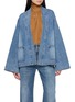 Main View - Click To Enlarge - INTO THE EAST - Paisley Trim Medium Wash Denim Cardigan