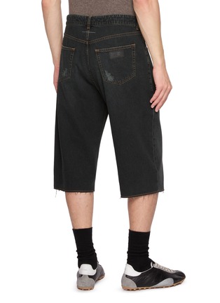 Back View - Click To Enlarge - MM6 MAISON MARGIELA - Drawstring Waistband Dark Wash Cotton Denim Shorts