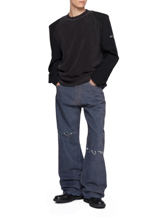 Figure View - Click To Enlarge - MM6 MAISON MARGIELA - Hybrid Wool Tailoring Sleeve Cotton Fleece Sweatshirt