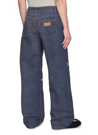 Back View - Click To Enlarge - MM6 MAISON MARGIELA - Fake Distressed Wide Leg Cotton Denim Jeans