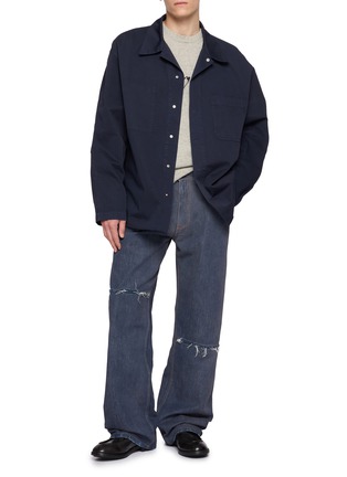 Figure View - Click To Enlarge - MM6 MAISON MARGIELA - Fake Distressed Wide Leg Cotton Denim Jeans