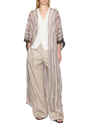 Figure View - Click To Enlarge - AMOR RIVIERA - Zigzag Pattern Metallic Knit Long Poncho Dress