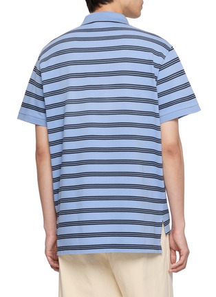Back View - Click To Enlarge - PRADA - Striped Logo Embroidered Cotton Piqué Polo Shirt