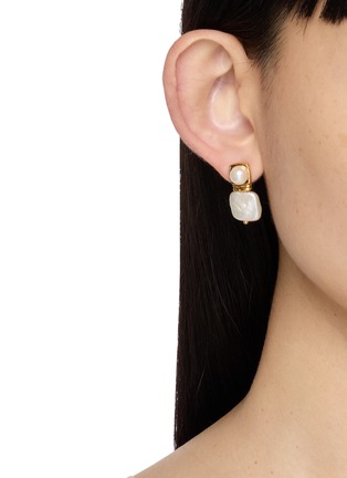 Front View - Click To Enlarge - MISSOMA - 18K Gold Plated Brass Square Pearl Stud Earrings