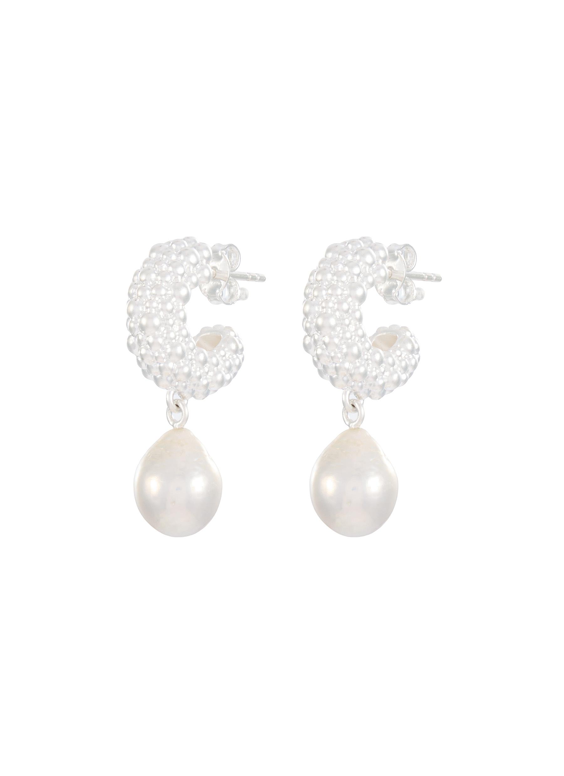 MISSOMA | Baya Sterling Silver Plated Brass Pearl Hoop Earrings 