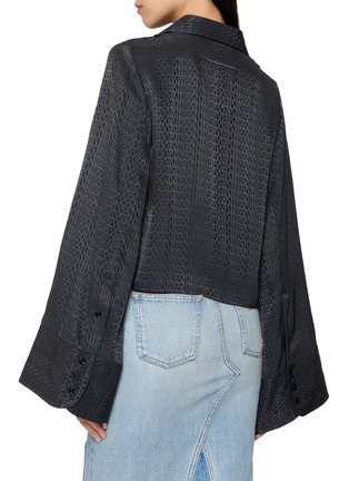 Back View - Click To Enlarge - MM6 MAISON MARGIELA - Long Sleeve Logo Jacquard Cropped Shirt
