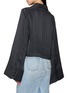 Back View - Click To Enlarge - MM6 MAISON MARGIELA - Long Sleeve Logo Jacquard Cropped Shirt