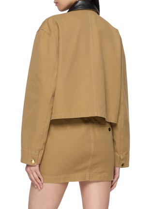 Back View - Click To Enlarge - BALENCIAGA - Leather Collar Cropped Cotton Workwear Jacket