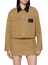 BALENCIAGA Leather Collar Cropped Cotton Workwear Jacket