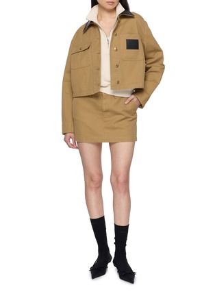 Figure View - Click To Enlarge - BALENCIAGA - Leather Collar Cropped Cotton Workwear Jacket