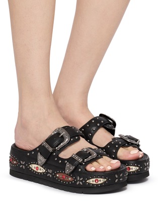 Figure View - Click To Enlarge - KURT GEIGER - Western Buckle Leather Sandals