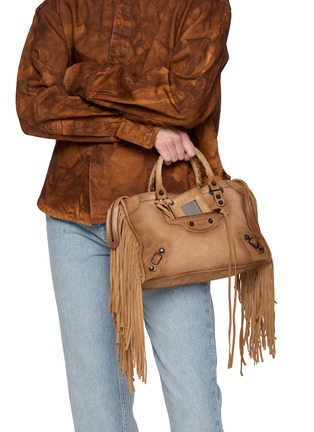 Front View - Click To Enlarge - BALENCIAGA - Small Le City Suede Fringed Bag