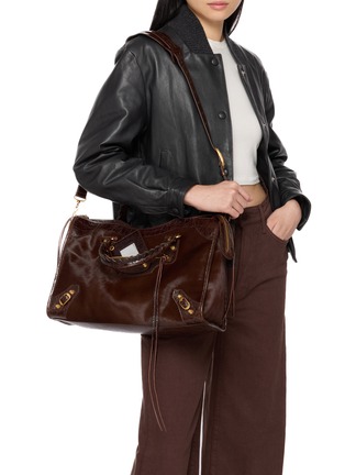 Front View - Click To Enlarge - BALENCIAGA - Medium Le City Suede Leather Shoulder Bag