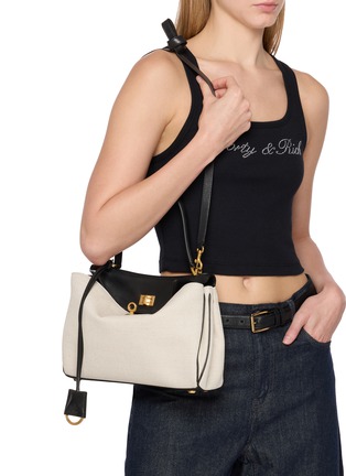 Figure View - Click To Enlarge - BALENCIAGA - Small Rodeo Linen Canvas Leather Handbag
