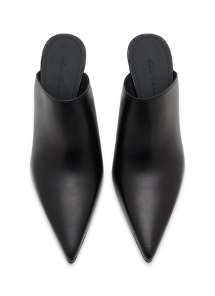 Detail View - Click To Enlarge - RICK OWENS  - Cantilever 8 Sabot 80 Wedge Leather Mule Sandals