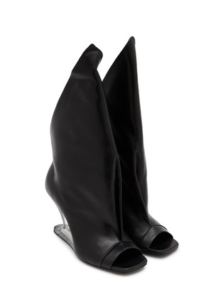 Detail View - Click To Enlarge - RICK OWENS  - Cantilever 8 Strutter 80 Wedge Leather Sandals