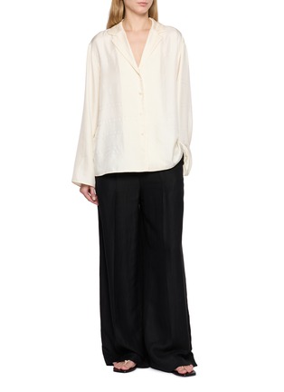 Figure View - Click To Enlarge - TOTEME - Monogram Embroidered Silk Pyjama Top