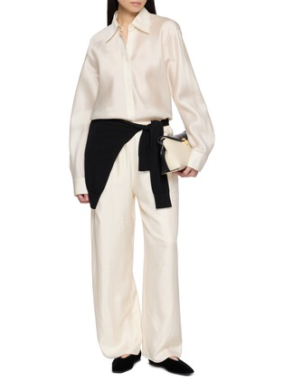 Figure View - Click To Enlarge - TOTEME - Monogram Tonal Embroidered Silk Pyjama Pants