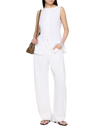 Figure View - Click To Enlarge - THEORY - Sleeveless Boat Neck Button Front Crunch Top