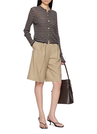 Figure View - Click To Enlarge - THEORY - Striped Crewneck Cropped Cardigan