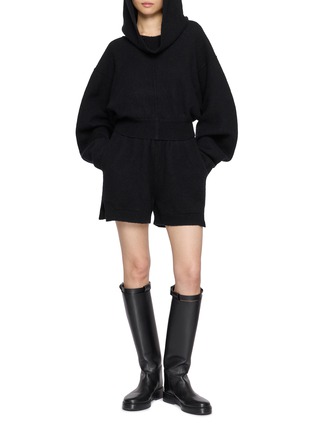 Figure View - Click To Enlarge - RICK OWENS  - Cropped Long-Sleeved Knit Hoodie