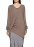 RICK OWENS  Long Sleeve Asymmetric Draped V-Neck Top