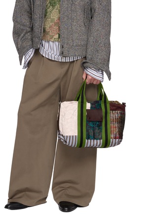 Front View - Click To Enlarge - DRIES VAN NOTEN - Small Striped Patchwork Tote Bag